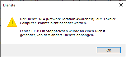 Fehlermeldung beim Neustart des NLA-Dienstes