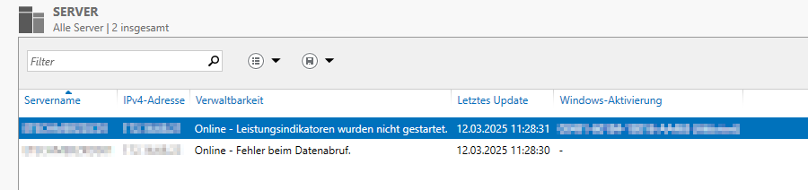 Fehlermeldung im Server Manager